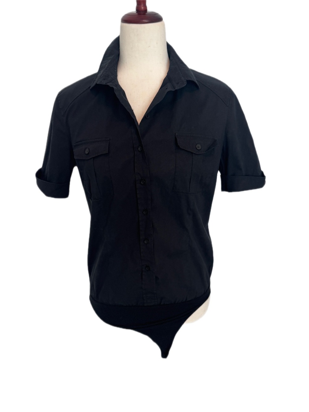 Wolford Black Button-Down Bodysuit Shirt Short Sleeve Size 36